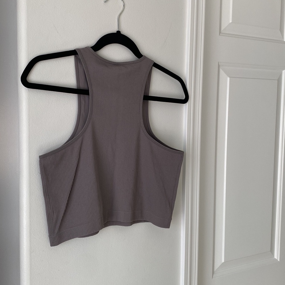 Garage - Taupe Basic Ribbed Racer Back Cropped Tank Top - Picture 2 of 5